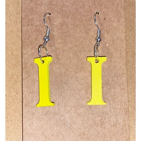 ☀️3/$12☀️ Letter “I” Wood Earrings (Yellow) - Picture 1 of 3